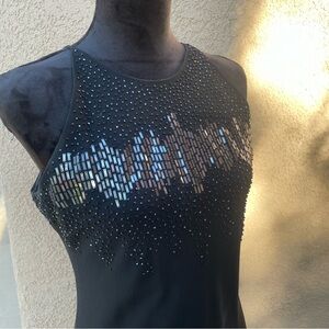 Chelsea nights black crepe fully lined embellished evening gown sz 12